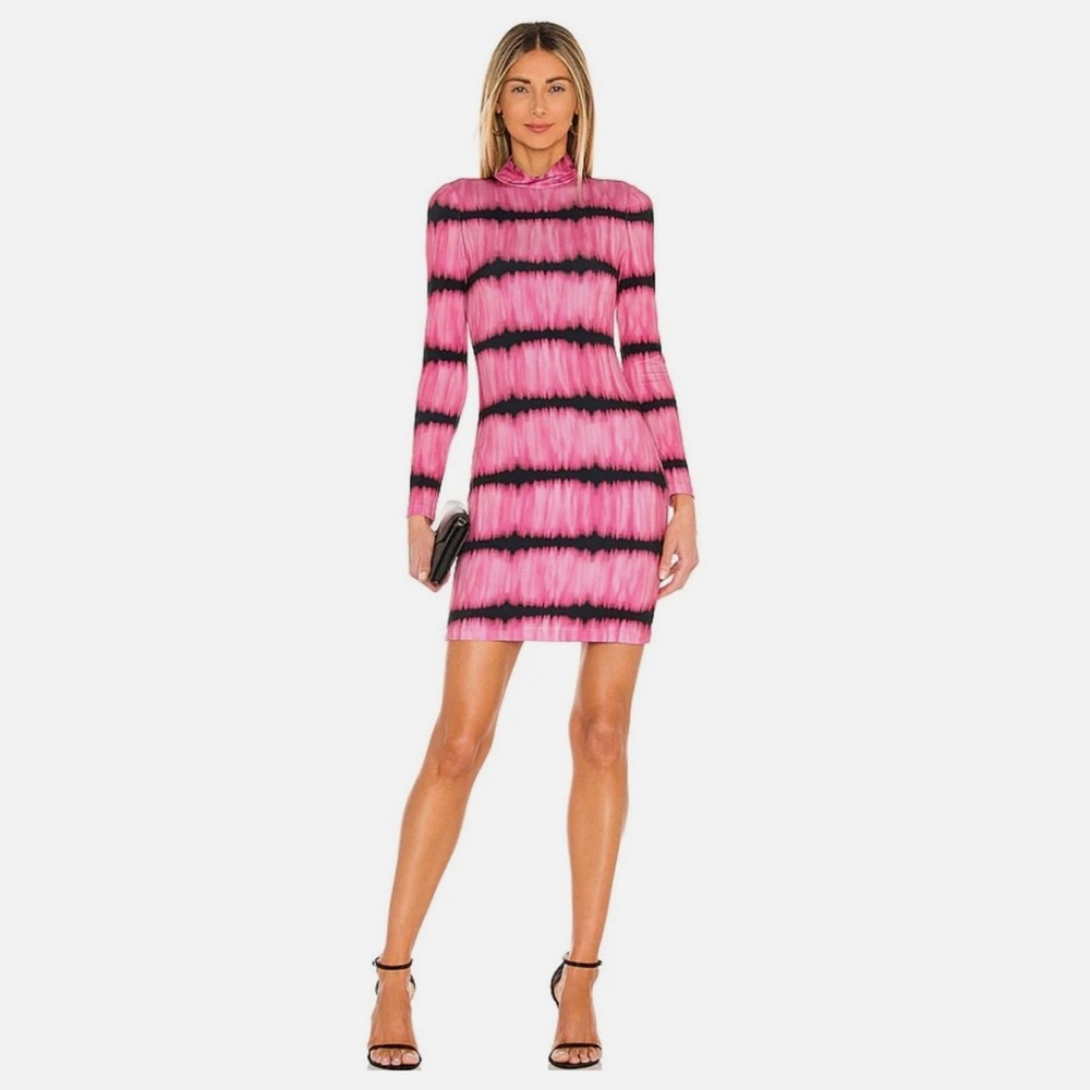 Alice + Olivia Vibrant Pink and Black Long Sleeve Dress